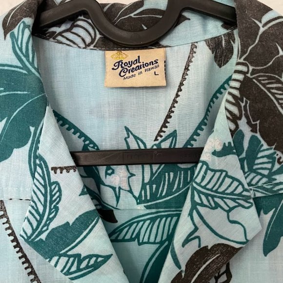 Vintage Royal Creations Hawaiian Shirt -  Light Blue with Palm Trees (Large) - Picture 3 of 4